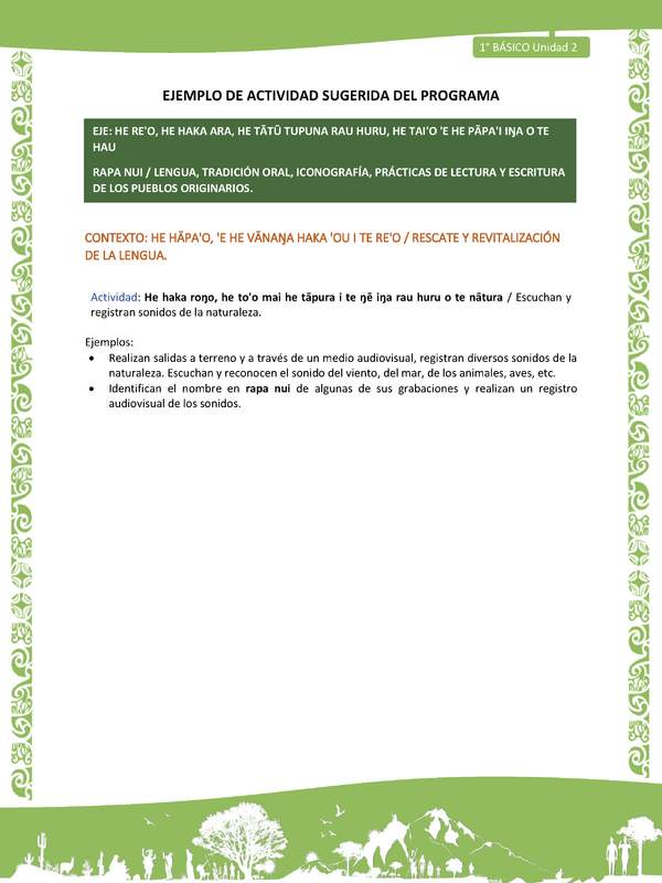 Actividad sugerida LC01 - Rapa Nui - U2 - N°25: Escuchan y registran sonidos de la naturaleza.