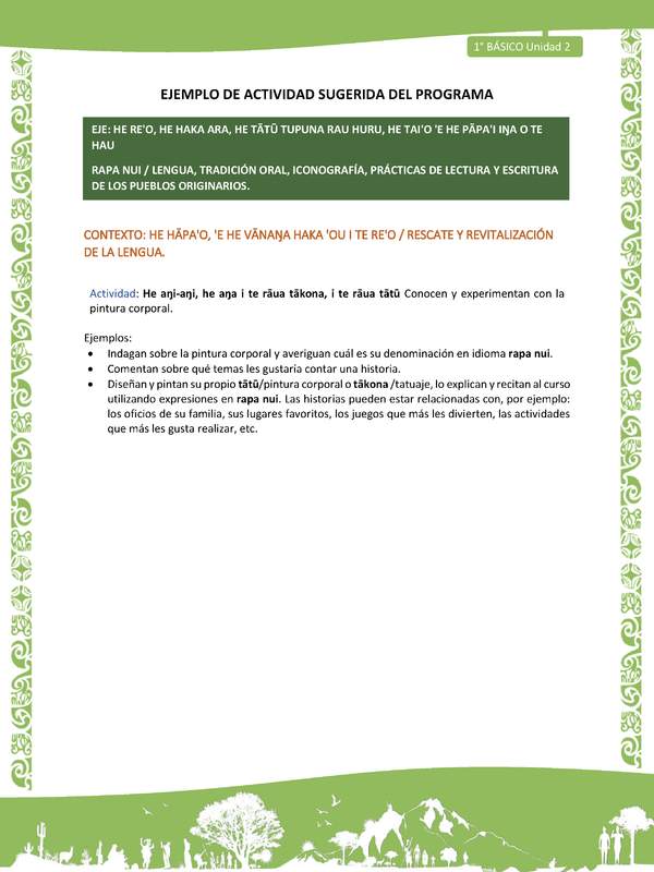 Actividad sugerida LC01 - Rapa Nui - U2 - N°27:  Conocen y experimentan con la pintura corporal.