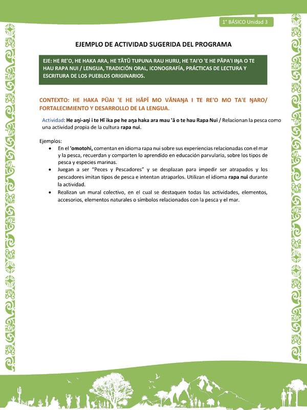 Actividad sugerida LC01 - Rapa Nui - U3 - N°50: Relacionan la pesca como una actividad propia de la cultura rapa nui.