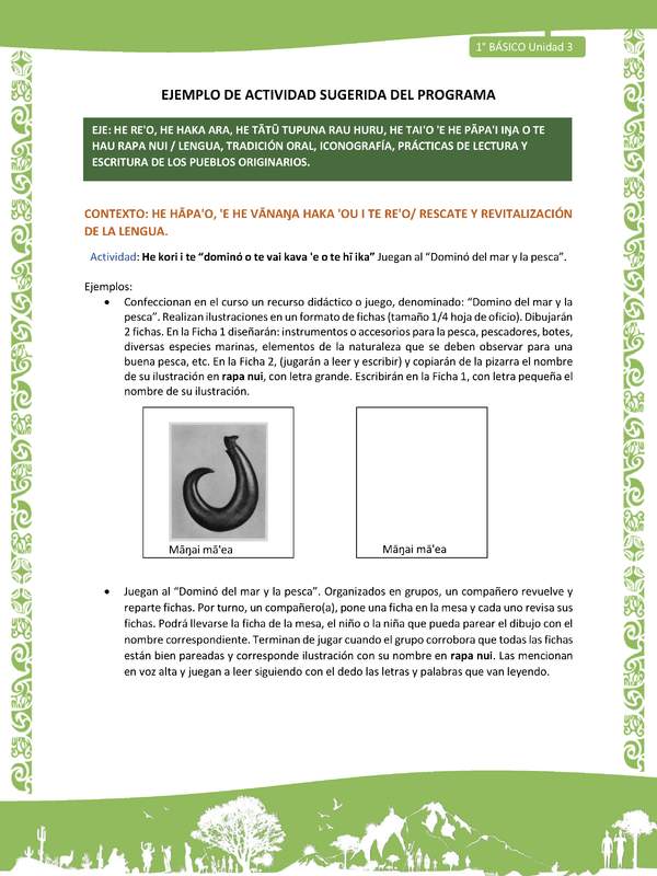 Actividad sugerida LC01 - Rapa Nui - U3 - N°47: Juegan al “Dominó del mar y la pesca”.