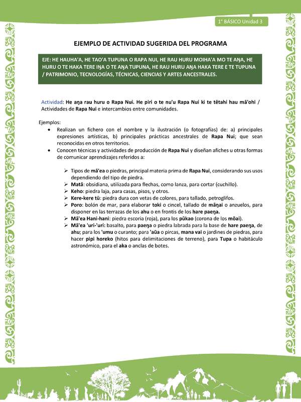 Actividad sugerida LC01 - Rapa Nui - U3 - N°64: Actividades de Rapa Nui e intercambios entre comunidades.