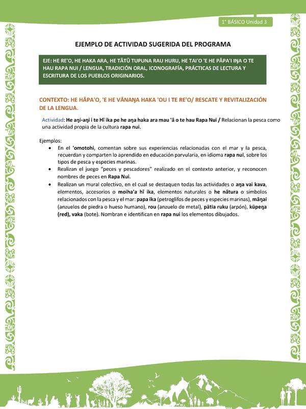 Actividad sugerida LC01 - Rapa Nui - U3 - N°45: Relacionan la pesca como una actividad propia de la cultura rapa nui.