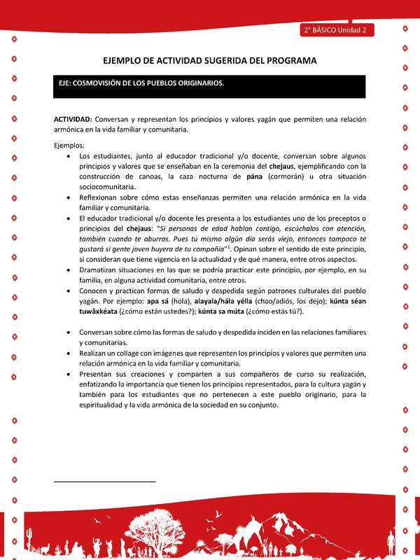 Actividad sugerida Nº 3 - LC02 - YAG-U2-ECO - Conversan y representan los principios y valores yagán que permiten una relación armónica en la vida familiar y comunitaria