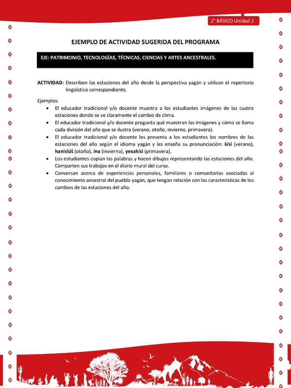 Actividad sugerida Nº 6 - LC02 - YAG-U2-EP - Describen las estaciones del año desde la perspectiva yagán y utilizan el repertorio lingüístico correspondiente