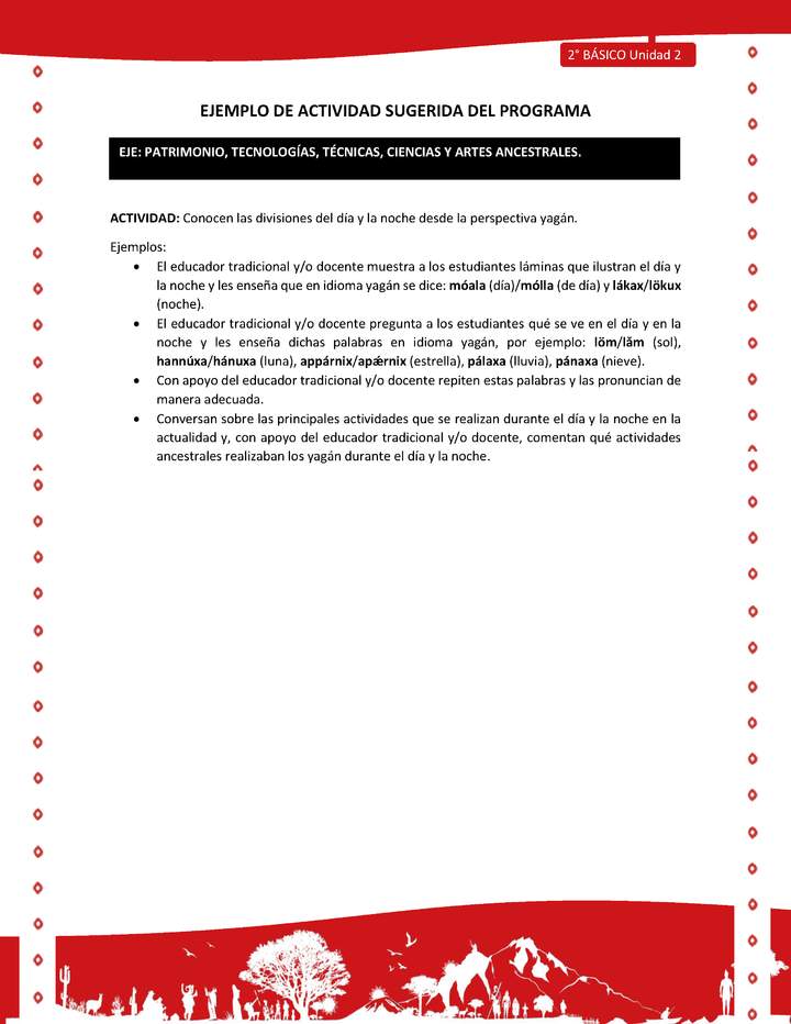 Actividad sugerida Nº 5 - LC02 - YAG-U2-EP - Conocen las divisiones del día y la noche desde la perspectiva yagán