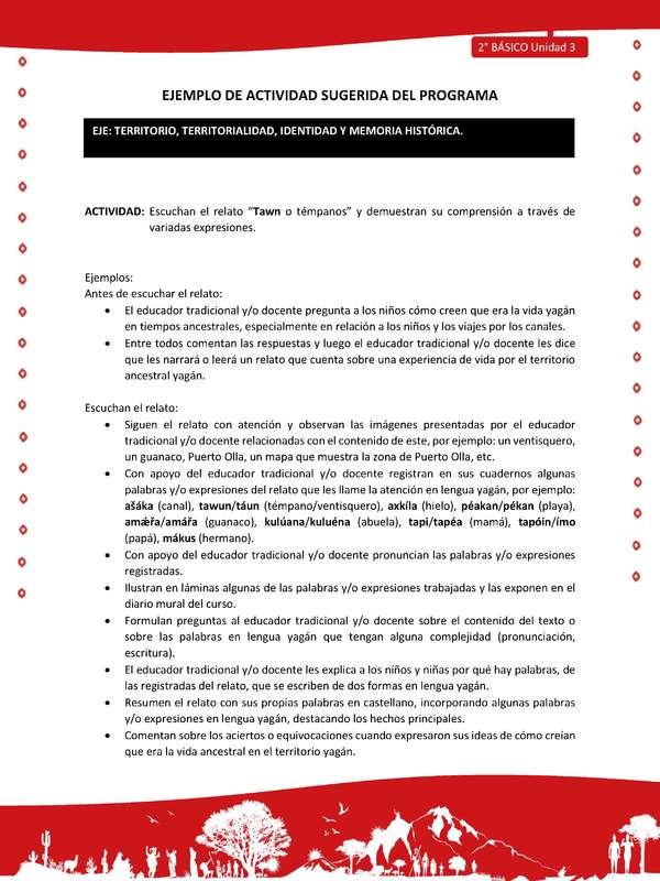 Actividad sugerida Nº 3 - LC02 - YAG-U3-ET - Escuchan el relato “Tawn o témpanos” y demuestran su comprensión a través de variadas expresiones