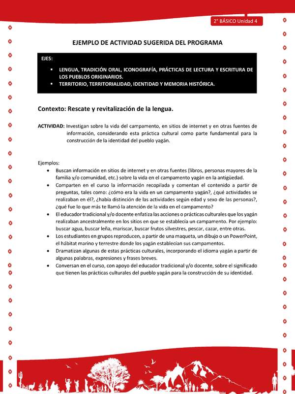 Actividad sugerida Nº 2- LC02 - YAG-U4-LR - Investigan sobre la vida del campamento, en sitios de internet y en otras fuentes de información, considerando esta práctica cultural como parte fundamental para la construcción de la identidad del pueblo yagán