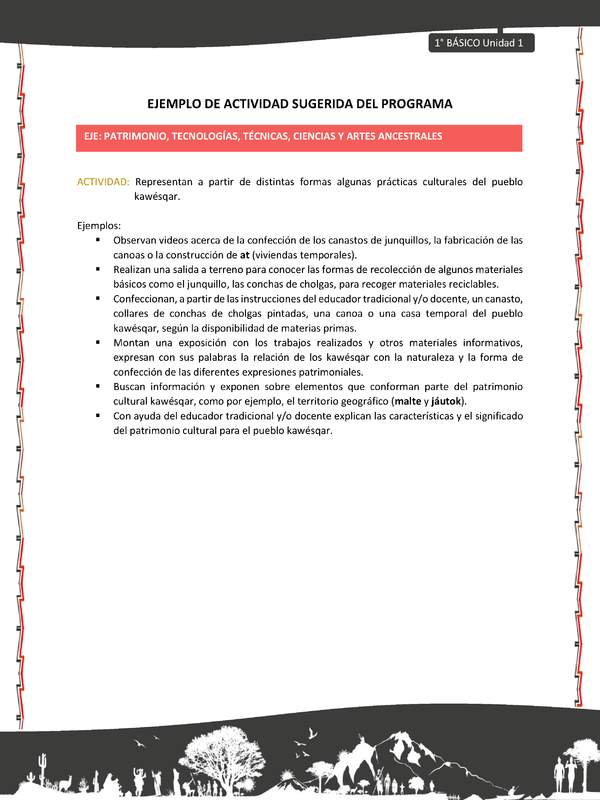 Actividad sugerida: LC01 - KAWÉSQAR - U1 - N°5: REPRESENTAN A PARTIR DE DISTINTAS FORMAS ALGUNAS PRÁCTICAS CULTURALES DEL PUEBLO KAWÉSQAR.