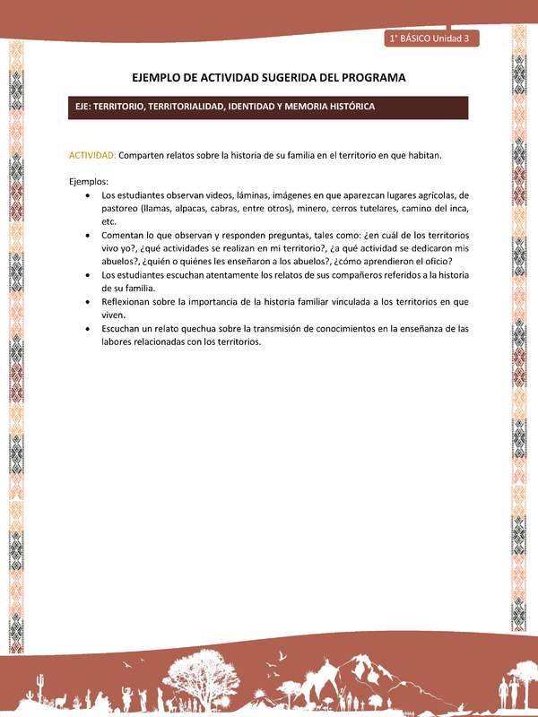 Actividad sugerida LC01 - Quechua - U3 - N°37: Comparten relatos sobre la historia de su familia en el territorio en que habitan.