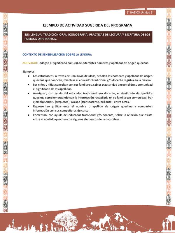 Actividad sugerida LC01 - Quechua - U3 - N°33: Indagan el significado cultural de diferentes nombres y apellidos de origen quechua.