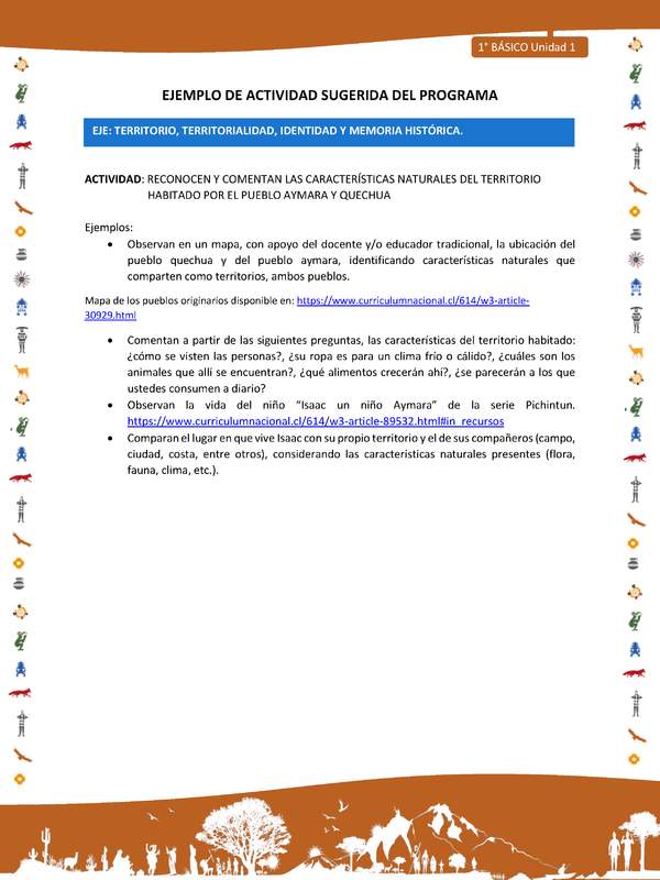 Actividad sugerida Nº 5- LC01 - INTERCULTURALIDAD-U1-ET - RECONOCEN Y COMENTAN LAS CARACTERÍSTICAS NATURALES DEL TERRITORIO HABITADO POR EL PUEBLO AYMARA Y QUECHUA