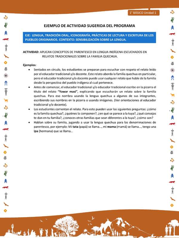 Actividad sugerida Nº 1- LC01 - INTERCULTURALIDAD-U1-LS - APLICAN CONCEPTOS DE PARENTESCO EN LENGUA INDÍGENA ESCUCHADOS EN RELATOS TRADICIONALES SOBRE LA FAMILIA QUECHUA.