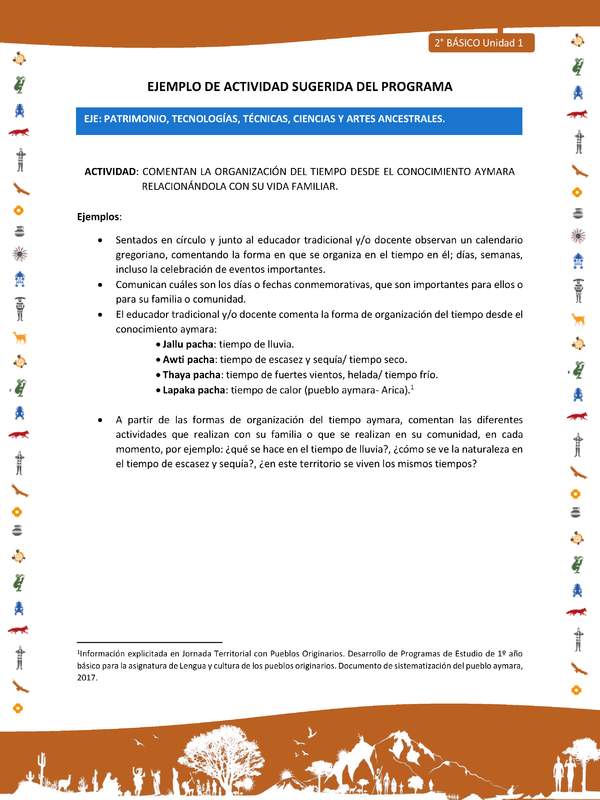 Actividad sugerida Nº 11- LC02 - INTERCULTURALIDAD-U1-EP - COMENTAN LA ORGANIZACIÓN DEL TIEMPO DESDE EL CONOCIMIENTO AYMARA RELACIONÁNDOLA CON SU VIDA FAMILIAR.