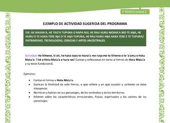 Actividad sugerida LC02 - Rapa Nui - U1 - N°21: Cantan y reflexionan en torno al himno de Hotu Matu'a y su texto fundacional.