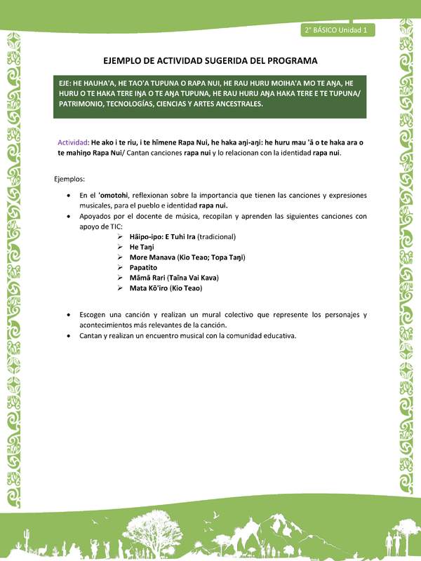 Actividad sugerida LC02 - Rapa Nui - U1 - N°22: Cantan canciones rapa nui y lo relacionan con la identidad rapa nui.