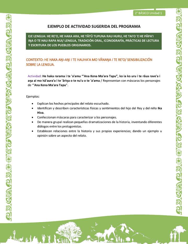 Actividad sugerida LC02 - Rapa Nui - U1 - N°02: Representan con máscaras los personajes de “'Ana Kena Ma'ara Tapu”.