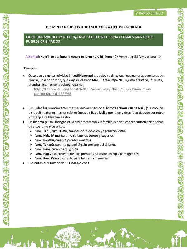 Actividad sugerida LC02 - Rapa Nui - U2 - N°30: Ven video del 'umu o curanto.