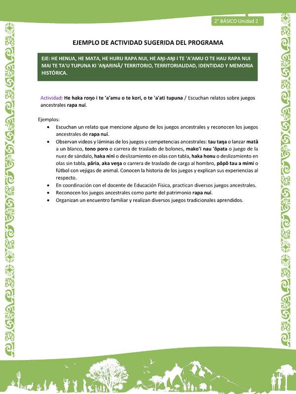 Actividad sugerida LC02 - Rapa Nui - U2 - N°24: Escuchan relatos sobre juegos ancestrales rapa nui.