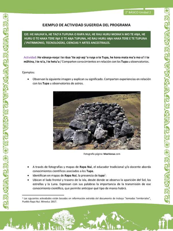 Actividad sugerida LC02 - Rapa Nui - U2 - N°33: Comparten conocimientos en relación con los Tupa u observatorios.