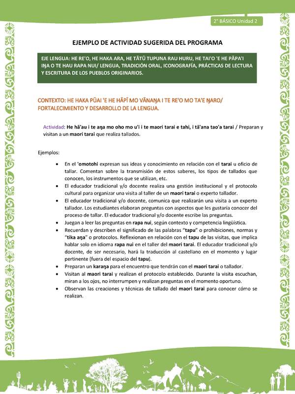 Actividad sugerida LC02 - Rapa Nui - U2 - N°17: Preparan y visitan a un maori tarai que realiza tallados.
