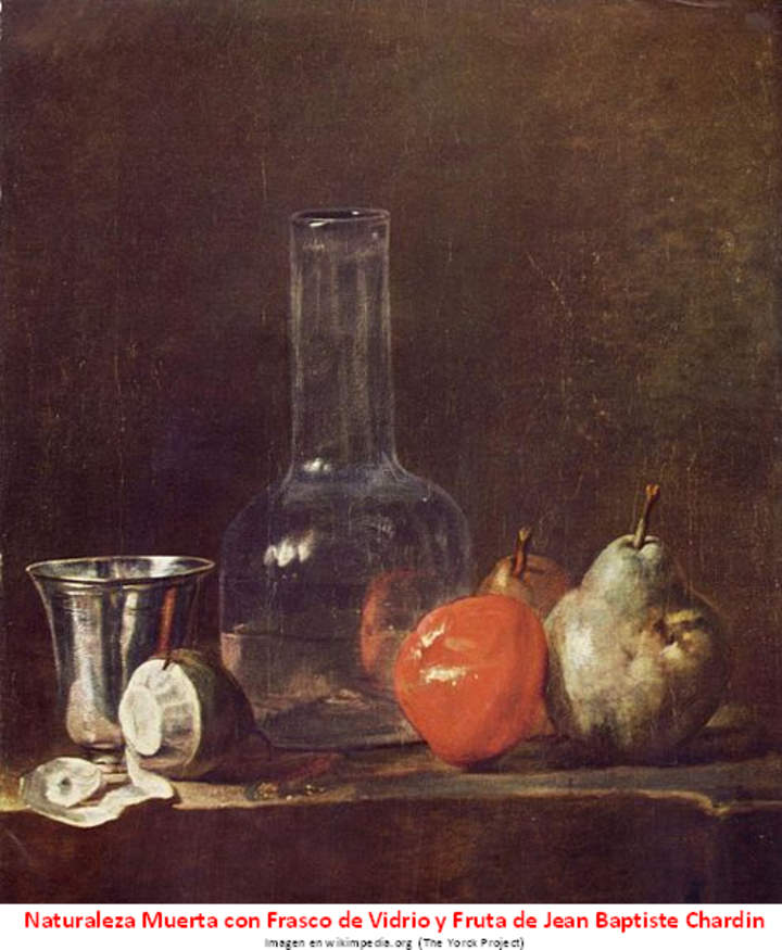 Naturaleza Muerta con Frasco de Vidrio y Fruta de Jean Baptiste Chardin