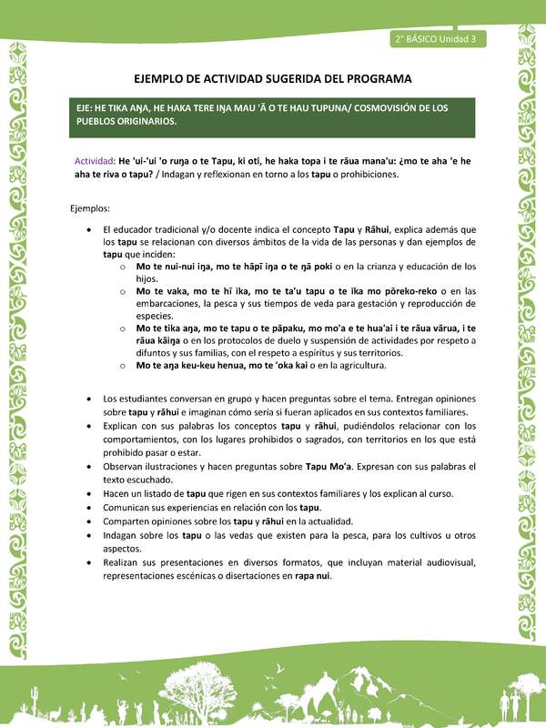 Actividad sugerida LC02 - Rapa Nui - U3 - N°12: Indagan y reflexionan en torno a los tapu o prohibiciones.