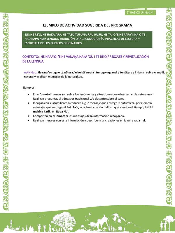 Actividad sugerida LC02 - Rapa Nui - U4 - N°04: Indagan sobre el medio natural y explican mensajes de la naturaleza.