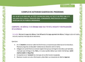 Actividad sugerida LC02 - Rapa Nui - U4 - N°04: Indagan sobre el medio natural y explican mensajes de la naturaleza.