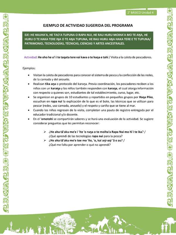 Actividad sugerida LC02 - Rapa Nui - U4 - N°19: Visita a la caleta de pescadores.