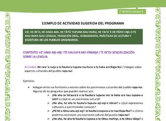 Actividad sugerida LC02 - Rapa Nui - U4 - N°02: Indagan sobre aspectos culturales del pueblo rapa nui.