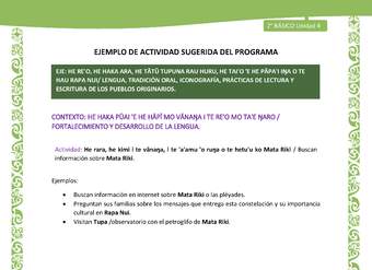 Actividad sugerida LC02 - Rapa Nui - U4 - N°08: Buscan información sobre Mata Riki.