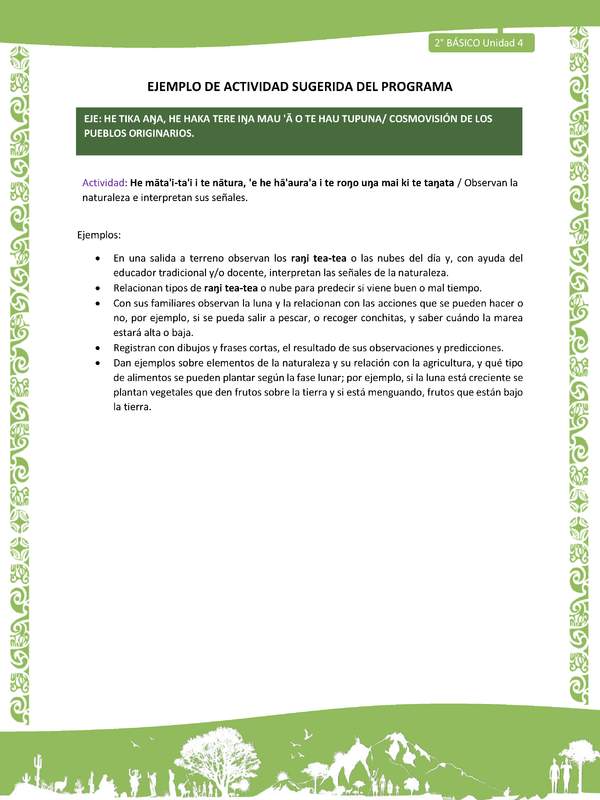 Actividad sugerida LC02 - Rapa Nui - U4 - N°13: Observan la naturaleza e interpretan sus señales.