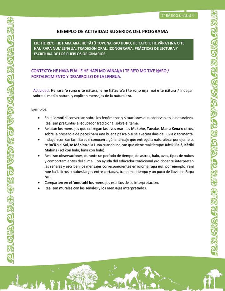 Actividad sugerida LC02 - Rapa Nui - U4 - N°07: Indagan sobre el medio natural y explican mensajes de la naturaleza.