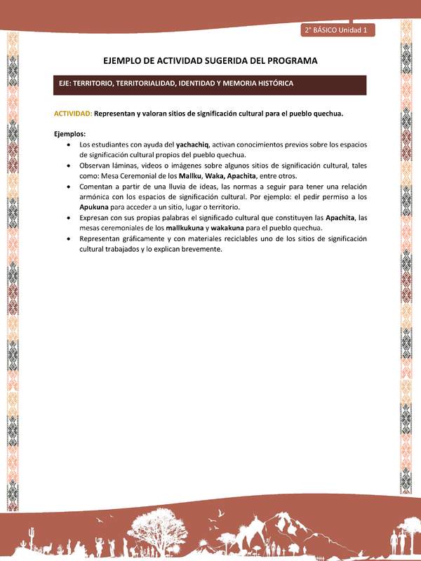 Actividad sugerida LC02 - Quechua - U1 - N°10: Representan y valoran sitios de significación cultural para el pueblo quechua.