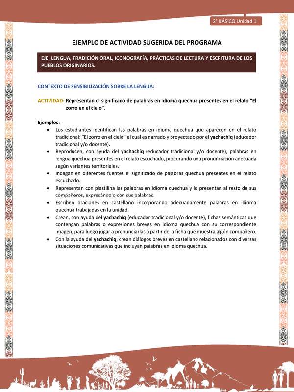 Actividad sugerida LC02 - Quechua - U1 - N°03: Representan el significado de palabras en idioma quechua presentes en el relato “El zorro en el cielo”.