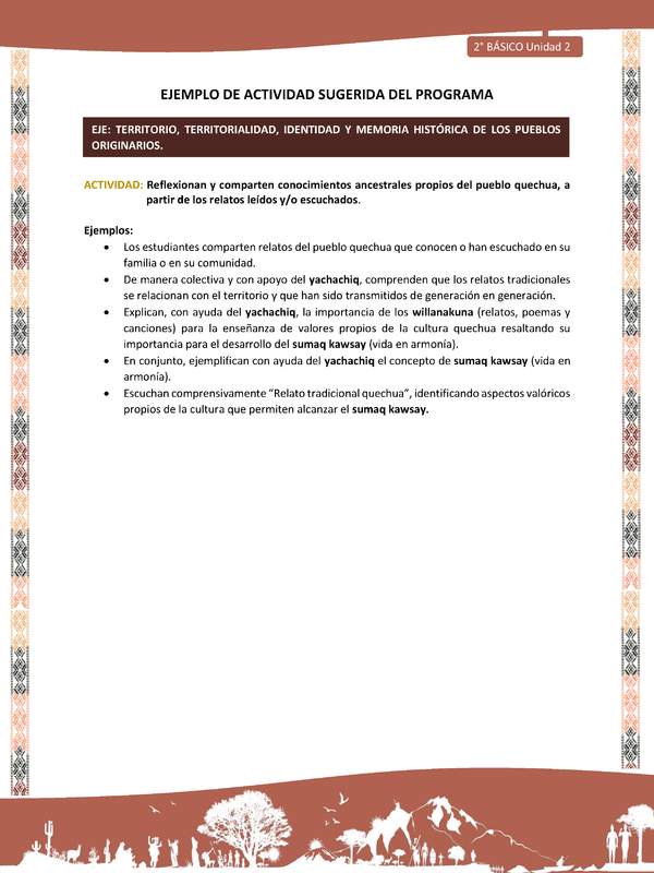 Actividad sugerida LC02 - Quechua - U2 - N°9: Reflexionan y comparten conocimientos ancestrales propios del pueblo quechua, a partir de los relatos leídos y/o escuchados.