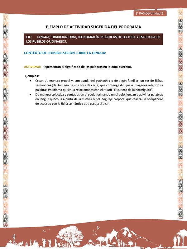 Actividad sugerida LC02 - Quechua - U2 - N°3: Representan el significado de las palabras en idioma quechua.