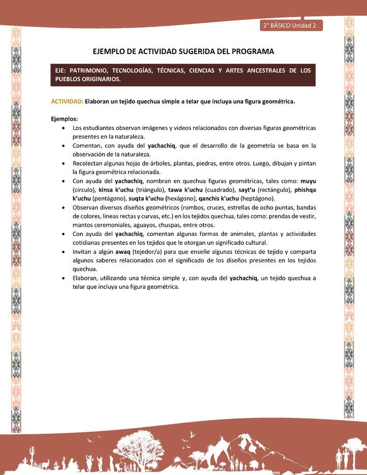 Actividad sugerida LC02 - Quechua - U2 - N°14: Elaboran un tejido quechua simple a telar que incluya una figura geométrica.