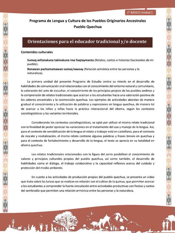 QUECHUA-LC02-U01-Orientaciones al docente - INTRODUCCIÓN