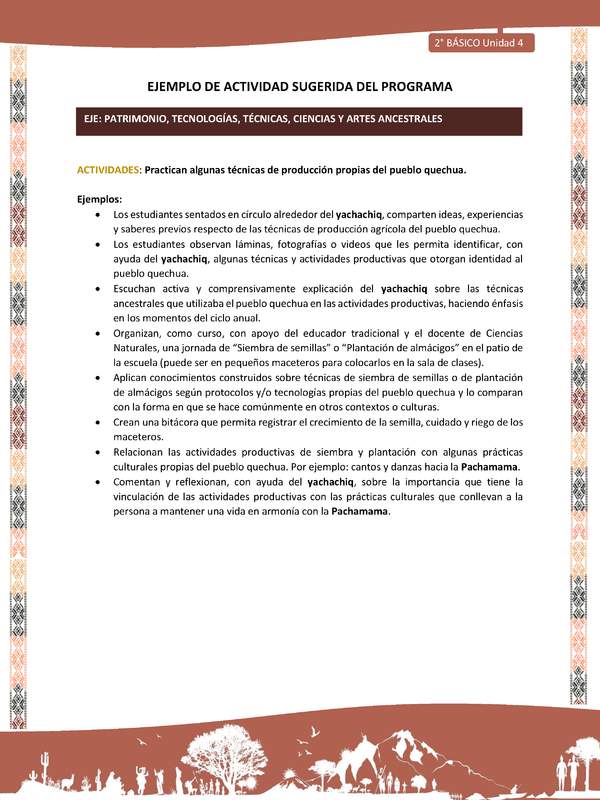 Actividad sugerida LC02 - Quechua - U4 - N°13: Practican algunas técnicas de producción propias del pueblo quechua.