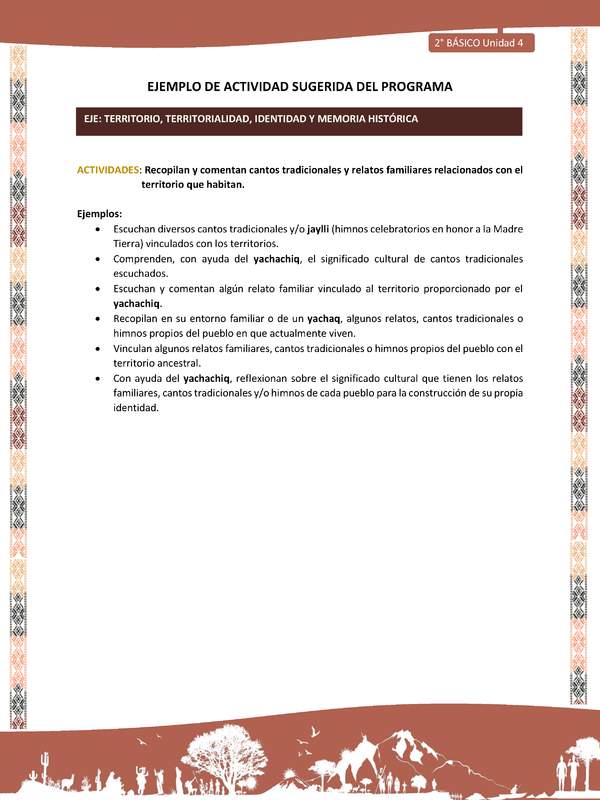 Actividad sugerida LC02 - Quechua - U4 - N°10: Recopilan y comentan cantos tradicionales y relatos familiares relacionados con el territorio que habitan.