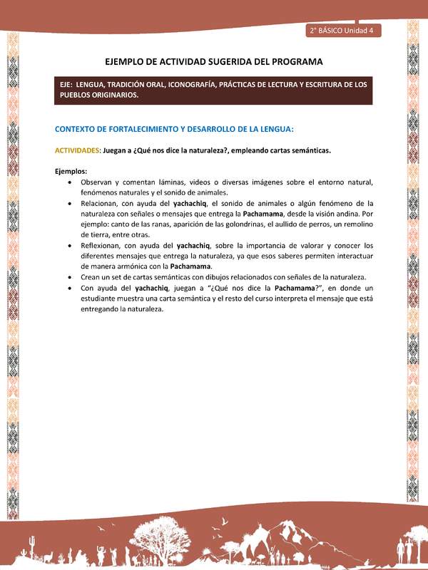 Actividad sugerida LC02 - Quechua - U4 - N°8: Juegan a ¿Qué nos dice la naturaleza?, empleando cartas semánticas.