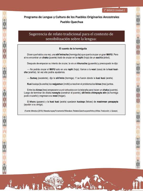 QUECHUA-LC02-U02-Orientaciones al docente - Relato El cuento de la hormiga