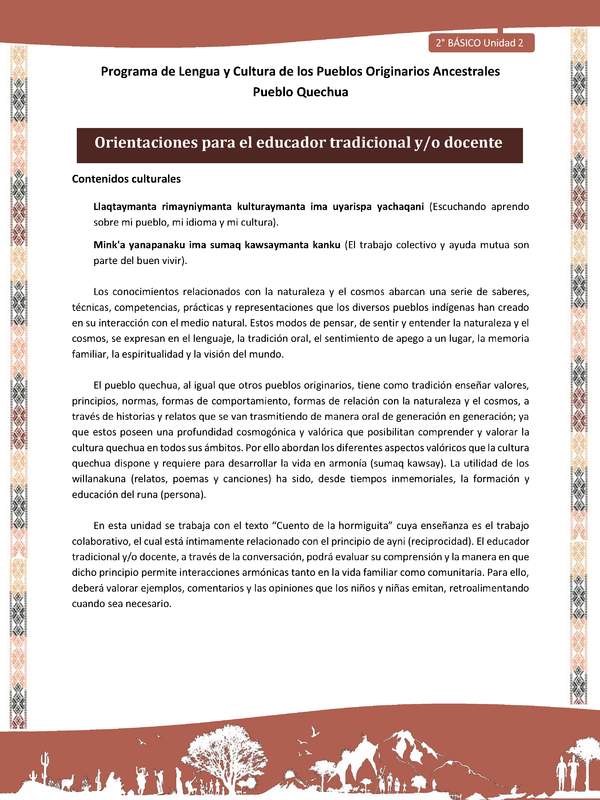 QUECHUA-LC02-U02-Orientaciones al docente - INTRODUCCIÓN