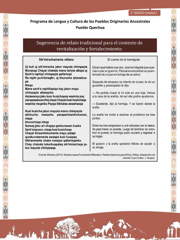 QUECHUA-LC02-U02-Orientaciones al docente - Relato El cuento de la hormiga II