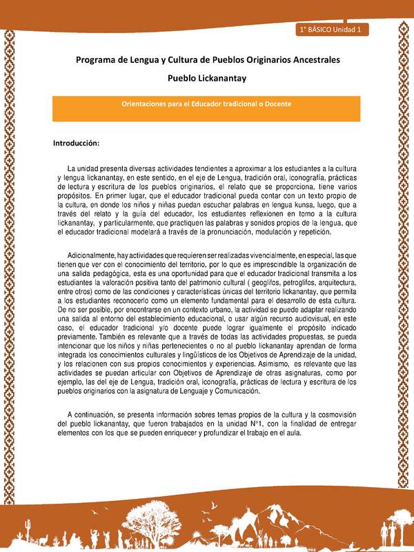 Orientaciones al docente - LC01 - Lickanantay - U1 - Introducción