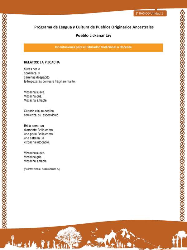 Orientaciones al docente - LC01 - Lickanantay - U1 - Relatos: La vizcacha