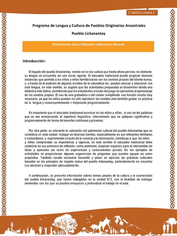 Orientaciones al docente - LC01 - Lickanantay - U2 - Introducción