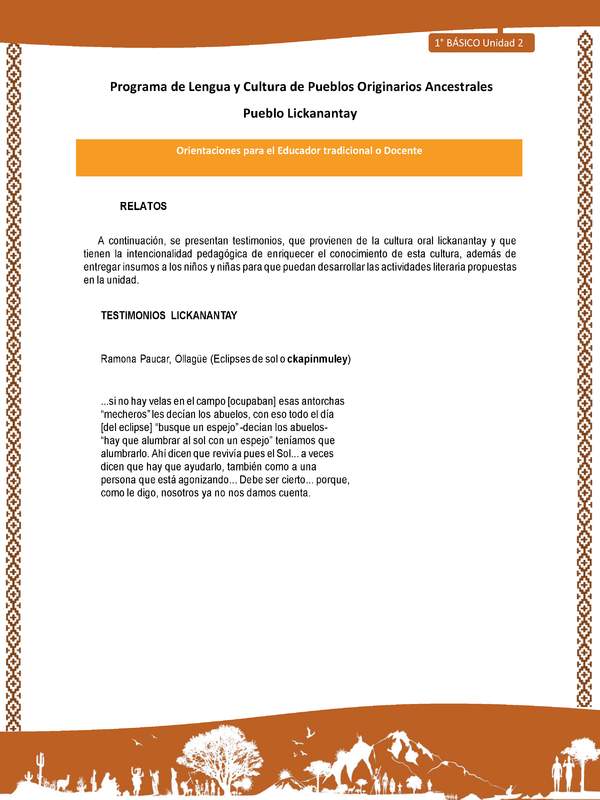 Orientaciones al docente - LC01 - Lickanantay - U2 - Relatos: Eclipses de sol o ckapinmuley