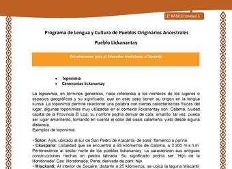 Orientaciones al docente - LC01 - Lickanantay - U3 - Toponimia, Ceremonias lickanantay